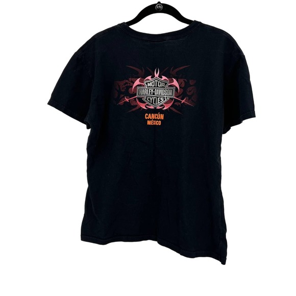Vintage Harley Davidson Short Sleeve Tshirt Black Cancun Mexico Women's XL - Picture 2 of 5